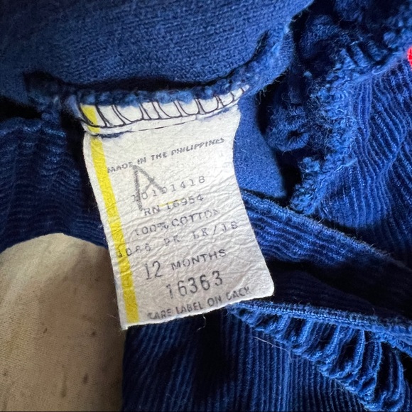 vtg Kids convertible overall / pants corduroy navy cherries 🍒 size 12M - Picture 4 of 7